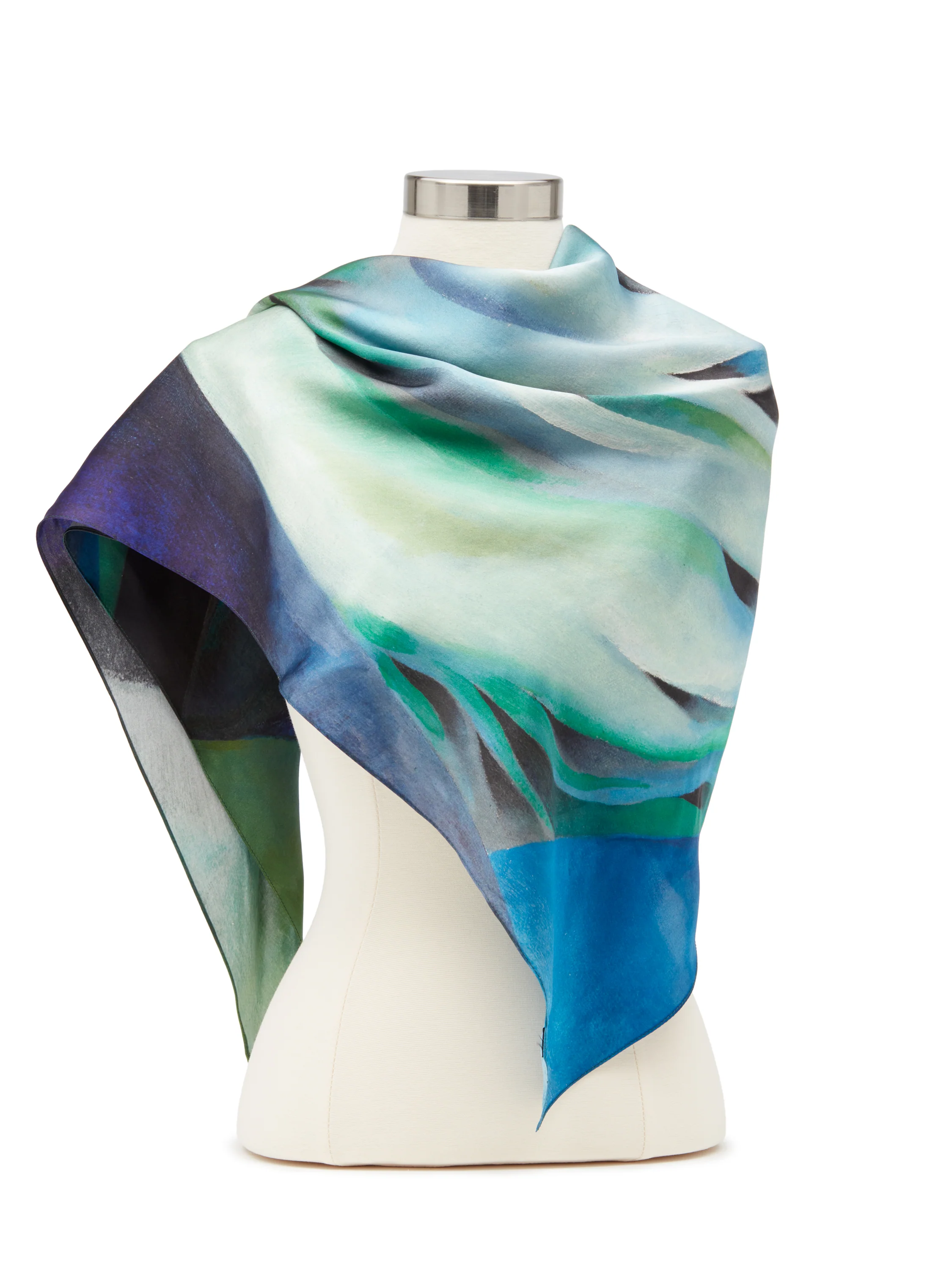 Georgia O’Keeffe Blue and Green Music Silk Scarf - Image 3